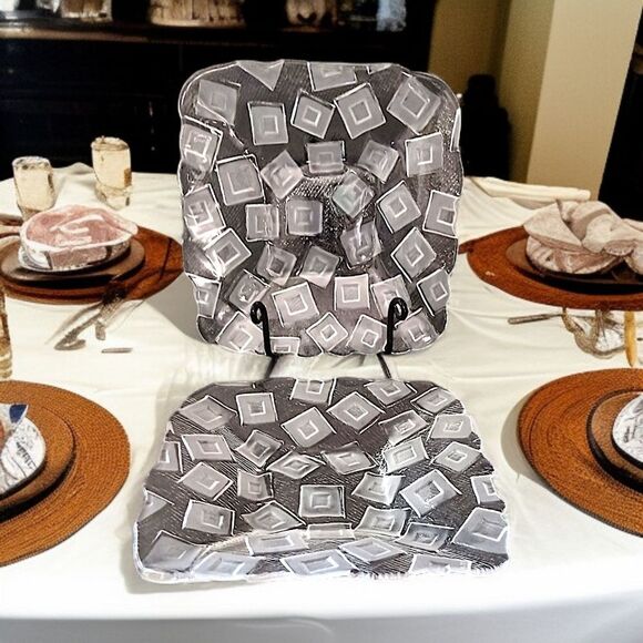 2 Mikasa Clear Glass Plates Side Frosted Square Design Geometric Salad Snack - Picture 14 of 16